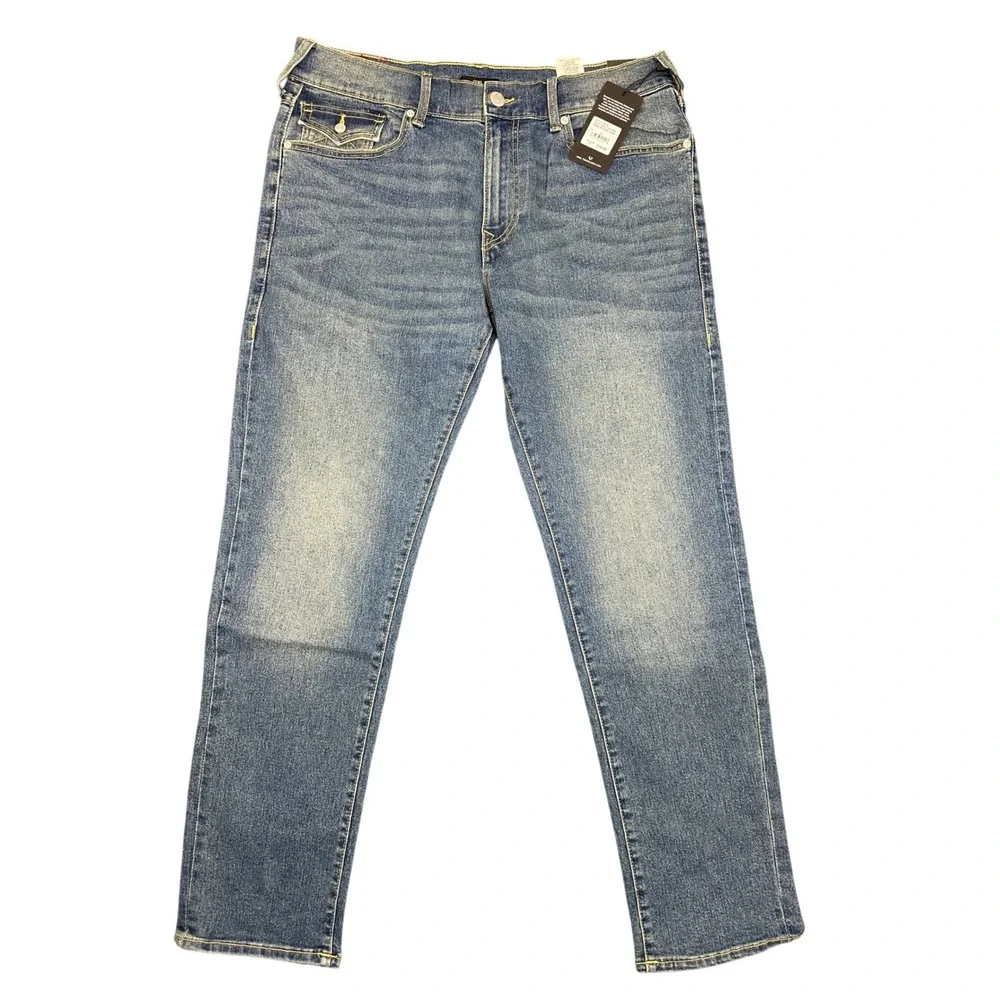 True Religion Geno Relaxed Slim Jeans Mens‎ 36x32 Medium Wash Flap Pocket Blue